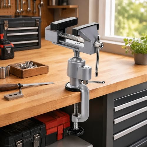 Fasmov Swivel 3" Universal Table Vise Tilts Rotate 360° Universal Work, Portable Work Bench Vise for Drilling, Woodworking, Painting, Jewelry Making
