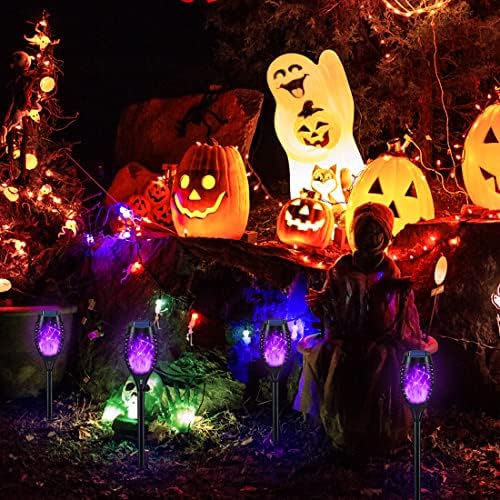 KYEKIO 12Pack Solar Torch Light with Flickering Flame for Halloween Decor