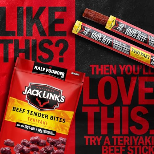 Jack Link's Teriyaki Beef Tender Bites - 8 oz Bag - Ready to Eat Real Meat Protein Snacks - 10g Protein per Serving - Made with 100% Real Beef