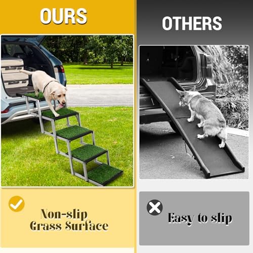 Foldable Dog Stairs for Car,17" Extra Wide Pet Ramp for Large Dog,6 Steps | 17" Extra Wide 200LBS Capacity Lightweight Portable Reinforced Pet Ramp for SUV Truck High Bed