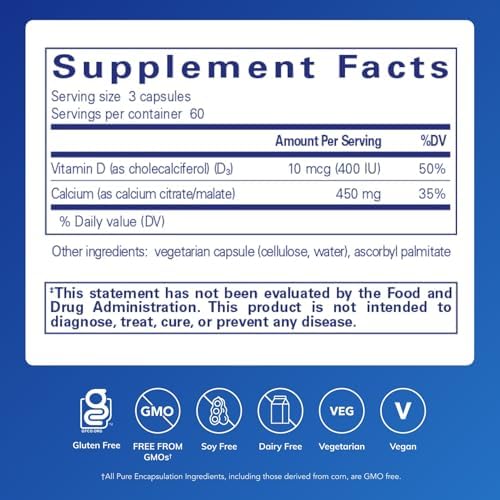 Pure Encapsulations Calcium with Vitamin D3 | Dietary Supplement to Support Bone, Colon