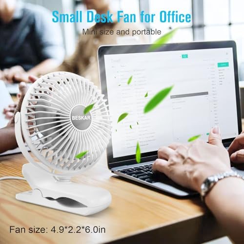 BESKAR USB Clip on Fan, Portable Small Desk Fan with Cord Powered