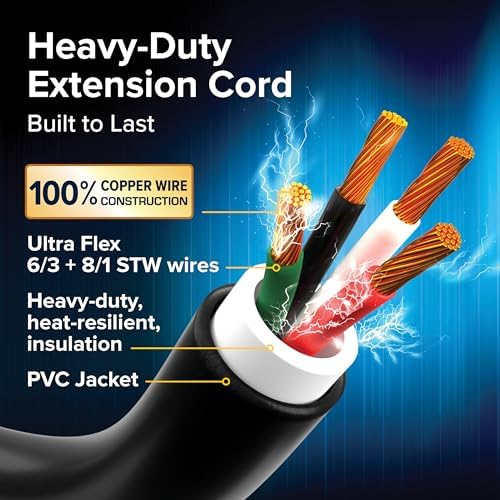 Camco Power Grip 25-Ft 50 Amp RV Extension Cord - NEMA 14-50P Male & FSS2-50R Locking Female Connectors - Rated for 125/250 V/12,500 W - Features Copper 6/3 + 8/1-Gauge Wires for Conductivity (55542)