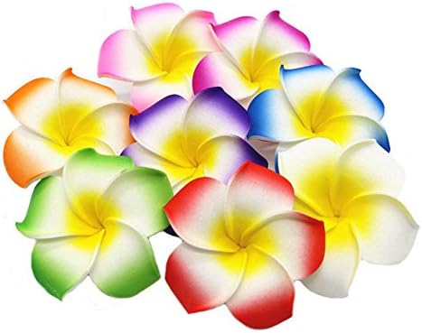 Pursuestar 100Pcs White Foam Hawaiian Frangipani Artificial Plumeria Flower Petals Cap Hair Hat Wreath Floral DIY Home Wedding Decoration 5cm