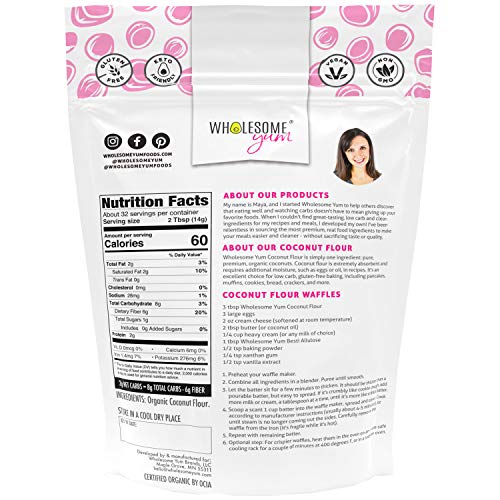 Wholesome Yum Premium Organic Coconut Flour For Baking, Keto, Gluten Free