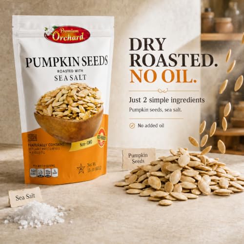 ROASTED PUMPKIN SEEDS to Eat in Shell by Premium Orchards MIXED NUTS - Salted with Sea Salt - Non-GMO Vegan Fresh Healthy Snacks/ - Great source of Plant Protein, Zinc, Magnesium & Iron - 1 Bag