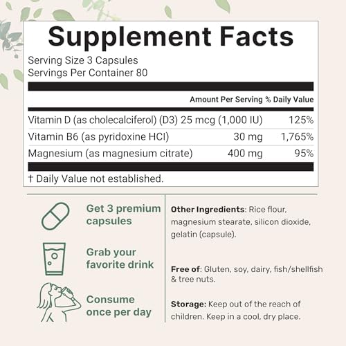 Micro Ingredients Magnesium Citrate 400mg, 240 Capsules | with Vitamin D3 1000IU & B6 | Muscle