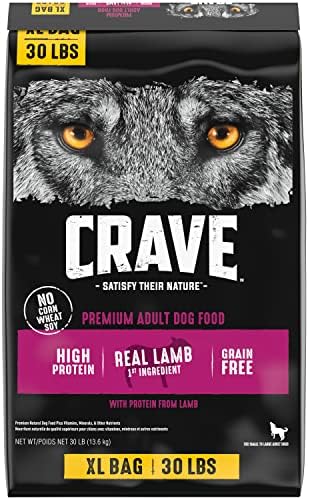CRAVE Grain Free High Protein Natural Adult Dry Dog Food, Lamb, 4 lb | 34% protein, real animal protein, no by-product meal, no corn, wheat, soy, no artificial flavors, energy support