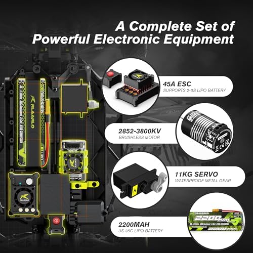 1/10 Brushless RC Cars, 50 MPH Rally Car, 4WD, Waterproof, 8+ Ages | 45A Waterproof ESC, 11KG Micro Servo, 2852 3800KV Brushless Motor, 3S Lipo