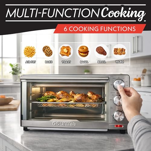Gourmia Air Fryer Toaster Combo - 6-in-1 Multi-function Countertop Oven Adjustable Temperature & Timer, Fry Basket, Baking Pan