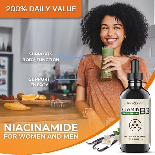 Think Above Vitamin B3 Niacinamide Liquid - Non Flush Form of B3 Niacin - Convenient Vitamin B3 Niacinamide Drops for Women and Men - Easy to