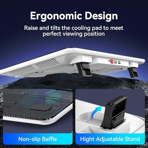 TECKNET Laptop Cooling Pad, Portable Slim Laptop Cooler for 12"-17" Laptops | 60% High-Efficiency Cooling, Whisper-Quiet Design, Dual USB Ports, LED Working Indicator, Alloy Material Mesh