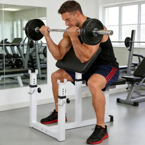 ZENY Adjustable Preacher Curl Bench Bicep Tricep Bench with Barbell Rack, Seated Strenghthen Training Isolated Barbell Dumbell Station