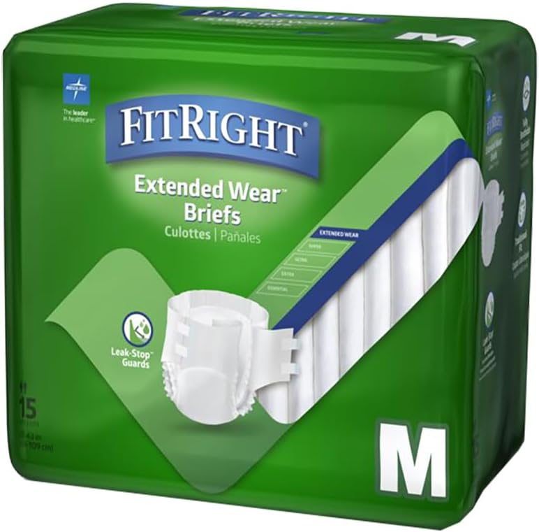 FitRight Adult Incontinence Briefs with Tabs, Extended Wear, Medium, 27" to 43", 15 Count
