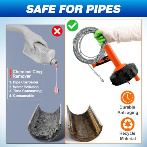 Drain Auger 33Ft, Auto-Feed Drain Clog Remover Plumbing Snake Drain Tools | Drill Adapter for Quickly Unclogging