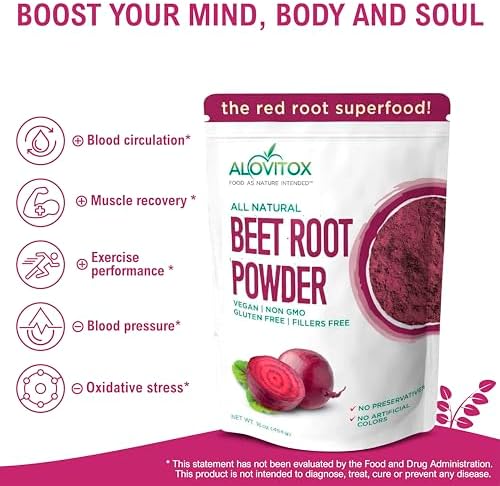 Alovitox Beet Root Powder: USDA Organic, Nitric Oxide Boost, Fuels Workouts