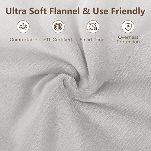 PROALLER Electric Heated Blanket Queen Size with 6 Levels & 8h Auto Off, Ultra Soft Flannel Full Body Heating Blanket, Machine Washable, Warm Gray, 84" x 90"