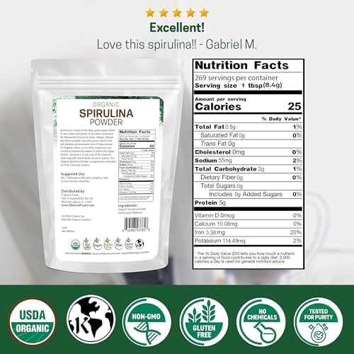 Z Natural Foods Organic Spirulina Powder - 16 oz (Pack of 1) | Organic, Blue-Green Algae Superfood, Spirulina, Raw, Contains Amino Acids, Mixes in Smoothies, Yogurt & Recipes
