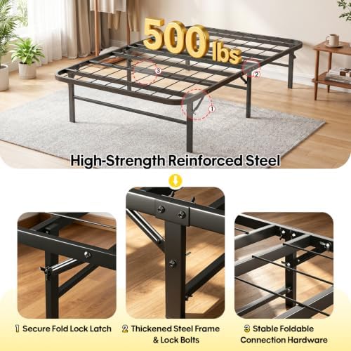 BestMassage | Twin Bed Frame | Metal | Heavy Duty Steel Slats with 6 Legs | Foldable | Sturdy, No Box Spring Needed | Easy to Assemble with Under-Bed Storage | Furniture for Home, Dorms