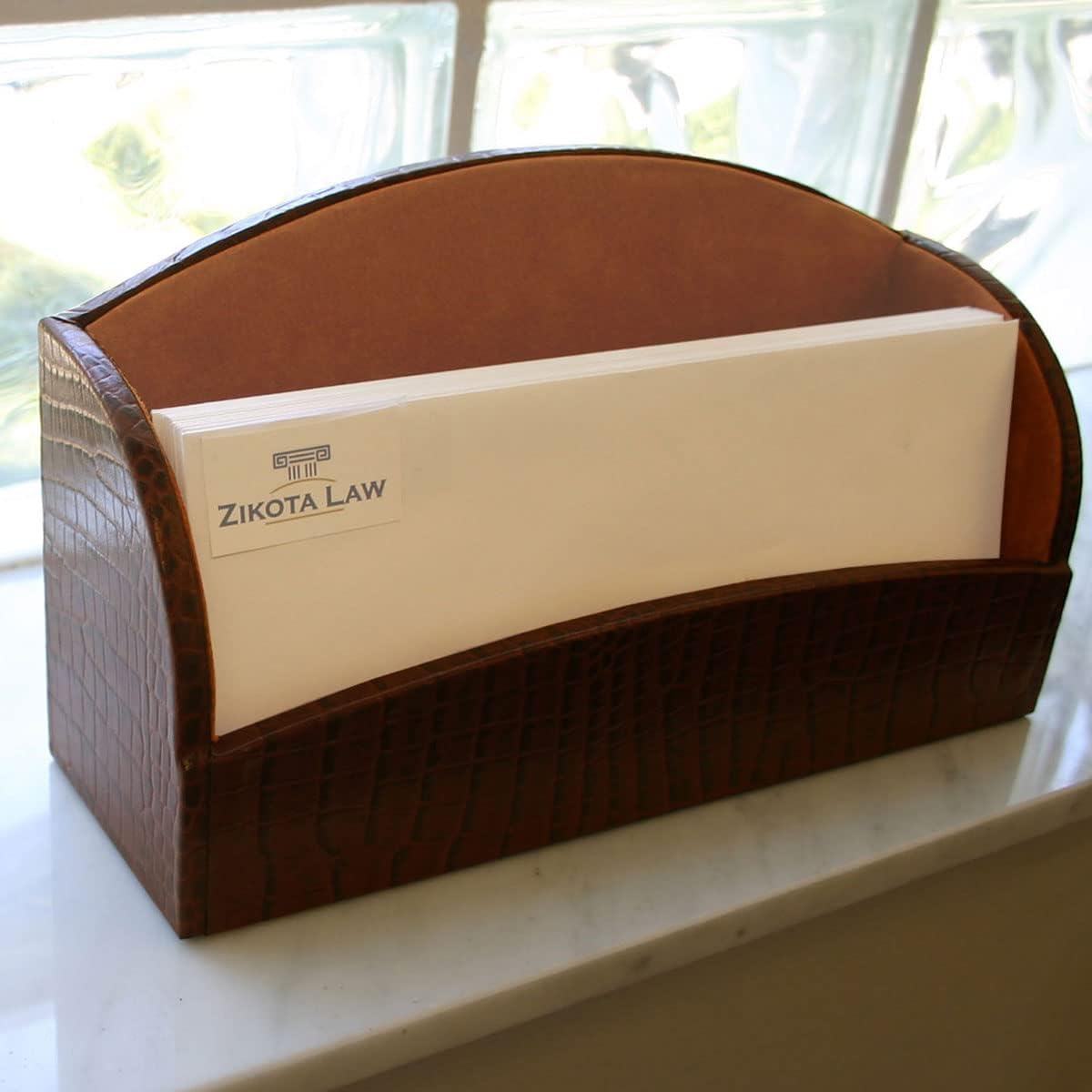Dacasso Brown Crocodile Embossed Leather Desk Set, 7-Piece