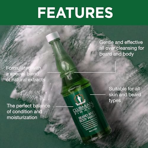 Clubman Pinaud Beard and Body Wash – Dual-Purpose Cleanser, Cleanses & Softens Beards Hair and Skin, Moisturizing Daily Grooming Formula, 14.5 fl oz