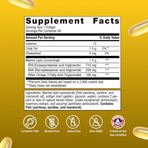 Metagenics OmegaGenics Omega-3 Fish Oil 1000mg EPA DHA -High Potency Omega 3 Supplement for Heart, Brain & Joint Health-Sustainably Sourced- 60 Softgels