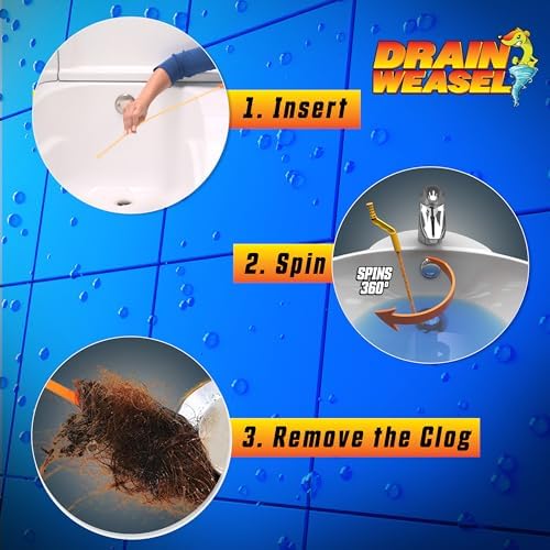 FlexiSnake Drain Weasel Sink Snake Hair Clog Remover Tool Kit | Sink, Pipe, Bathroom, Bathtub Drain Cleaner, 18-inch Long, Flexible