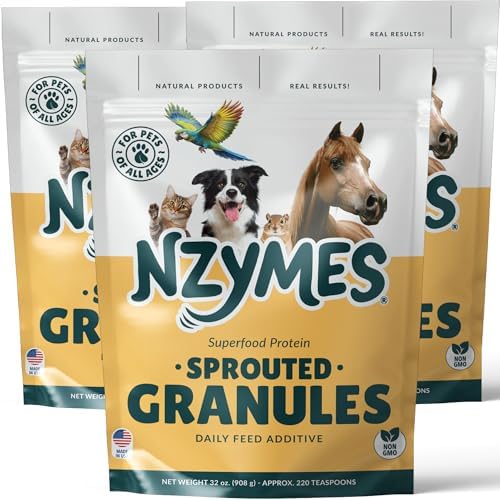 Nzymes® Sprouted Granules 2LBS for Dogs, Cats, Horses. Raw Super Food Protein and Antioxidant Nutrition. Cost Effective Food Supplement Dog Health Supplies. Supports Healthy Joints. 220 Servings. USA