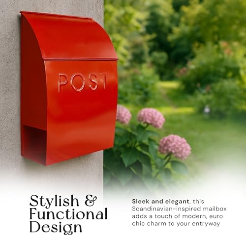 NACH Mailboxes for Outside Wall Mount, 15 x 10 x 4 inches, Red Wall Mounted Mailbox and Newspaper Holder, Waterproof Mailbox for Door - The Milano Mailbox