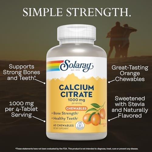 SOLARAY Calcium Citrate 1000 mg, Orange Flavor, 60 Chewables | Bone & Teeth Support - Natural Orange Flavor - 1000 mg Calcium Citrate - 15 Servings - Vegan, Gluten Free, Lab Verified