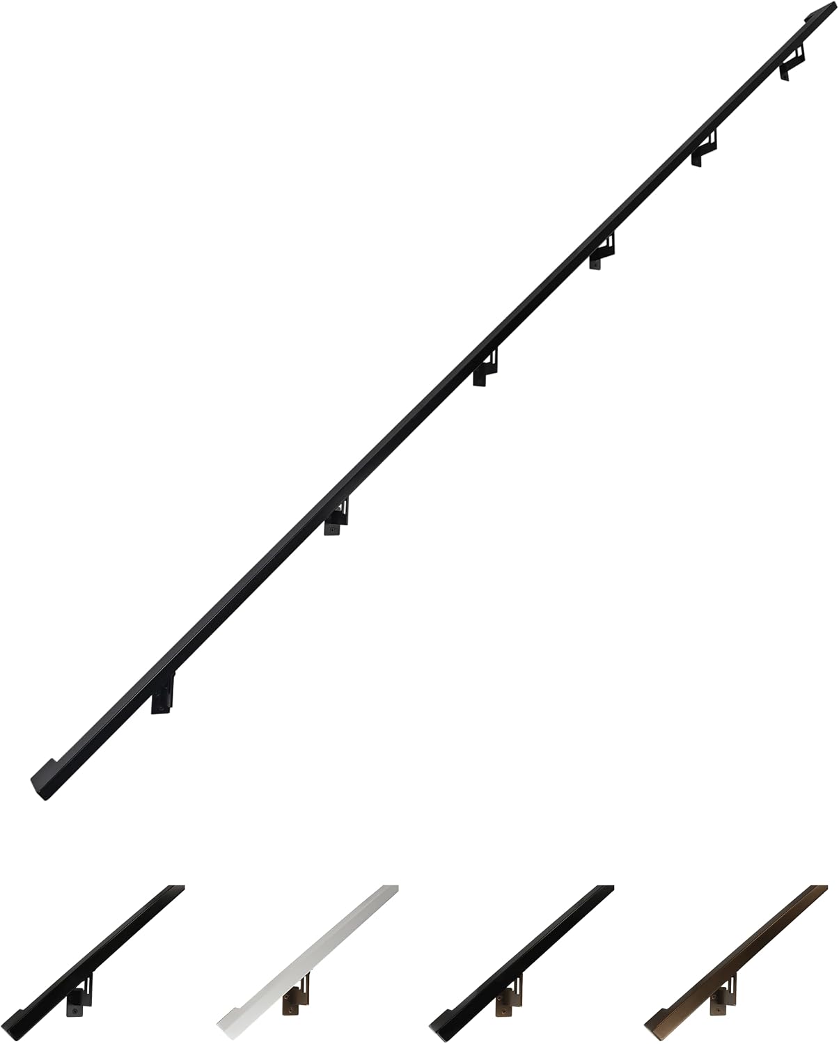 Modern Aluminum Handrail Grab Bar Kit, Adjustable Steel Brackets Included, Returns to Wall, Powder Coated Finish (Black, 4 Foot Handrail Set)