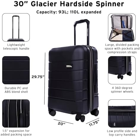 Eddie Bauer Glacier Checked 30" Luggage | Hardside | Spinner Wheels | Expandable | Lightweight | Travel Essentials - Sprig Green