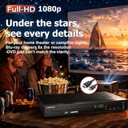 LONPOO LP-100 Blu-Ray Disc Player for TV 1080P DVD CD HDMI USB Upscaling