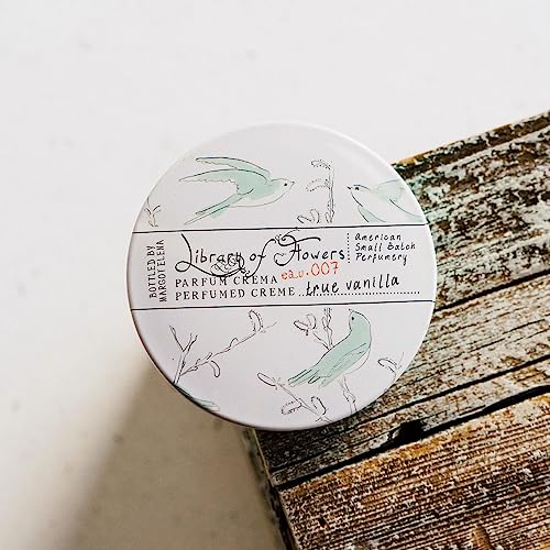 Library of Flowers True Vanilla Parfum Crema, 2.5 oz., Bergamot, Dark Vanilla & Amber Scented Women's Fragrance, Luxury Solid Perfume Balm