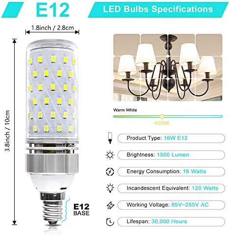 LEDLightsWorld Super Bright E12 LED Corn Bulbs, 16W 1500LM Bulbs, Daylight White 6000K Lights, CRI80+, 120W Incandescent Bulb Equivalent