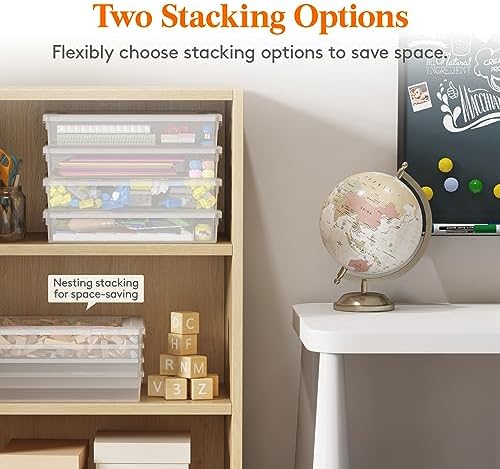 Lifewit Paper Organizer Storage with Lid, Fits 8.5" x 11" Letter, 4 Pcs | Multi-Purpose Plastic File Box with Latching Lids