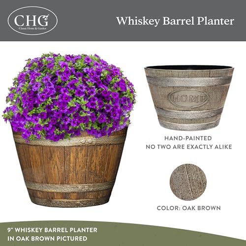 Whiskey Barrel Planters - Home Flower Planter Pot - Decorative Garden Pots - Indoor & Outdoor Resin Planters - Weather-Resistant Planting Pots (15"
