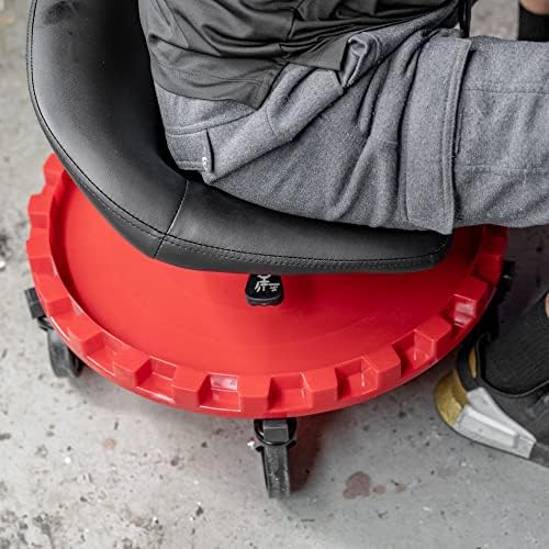 Traxion 2-230 Monster Rolling Padded Mechanic Stool Seat Garage Shop Roller Work Chair with Wheels and Tool Tray, Heavy-Duty 400-lb Capacity