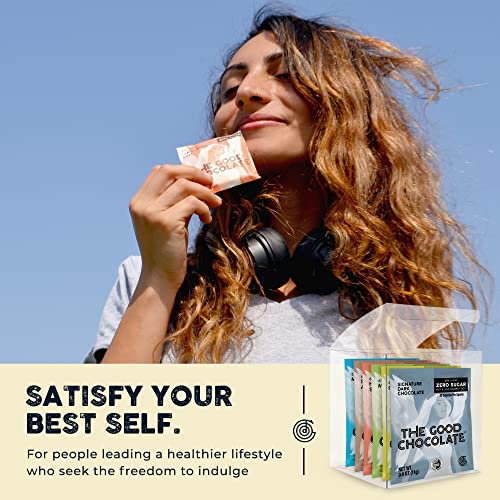 THE GOOD CHOCOLATE - Keto Chocolate Variety Pack with Zero Sugar & Lower Net Carb Snack - Keto Chocolate Bars offer Lower Calorie chocolate Candy - keto Snacks Low Carb - 6 Flavors, 12 Square Pack