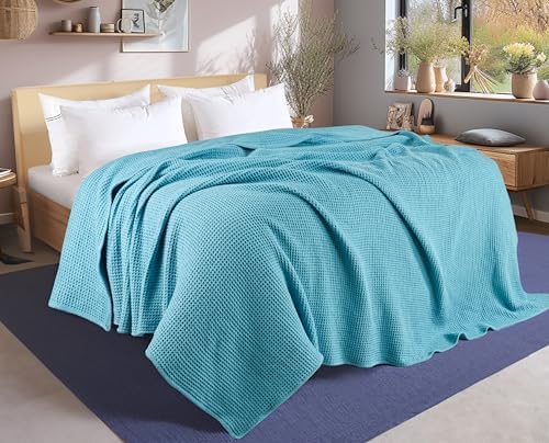 Tex Trend 100% Cotton Waffle Weave Blanket Queen Size - Soft, Breathable Cooling Blanket for Bed, Lightweight Cozy Summer & Spring Bedding, Grey, 90x90