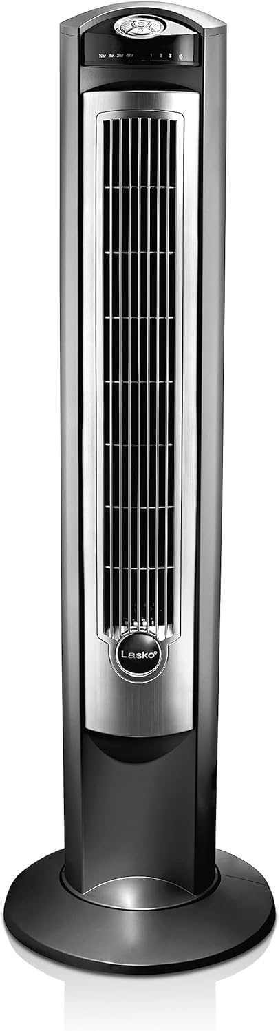 Lasko Oscillating Tower Fan with Remote - 42" - T42951 - Silver | Quiet Standing Fan for Bedroom, Office, and Home, 3 Speeds, Timer, Powerful Cooling Air, Nighttime setting, Space-Saving