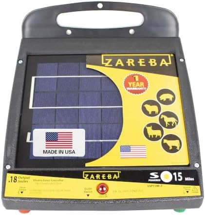 Zareba Solar Powered Low Impedance Electric Fence Charger, 15 Mile Solar Powered Electric Fence Energizer, Contain Animals