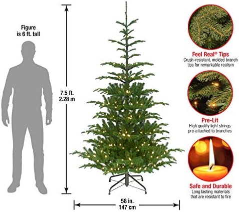 National Tree Company 'Feel Real' Pre-lit Artificial Christmas Tree | Includes Pre-strung White Lights and Stand | Norwegian Spruce - 7.5 ft | 750 Clear Lights, 1,325 Tips, Includes Stand, Artificial, Green