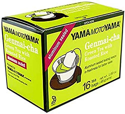 Yamamotoyama Genmai-cha Green Tea with Roasted Rice 16 Count Tea Bags Aluminum Sealed (3 Pack)