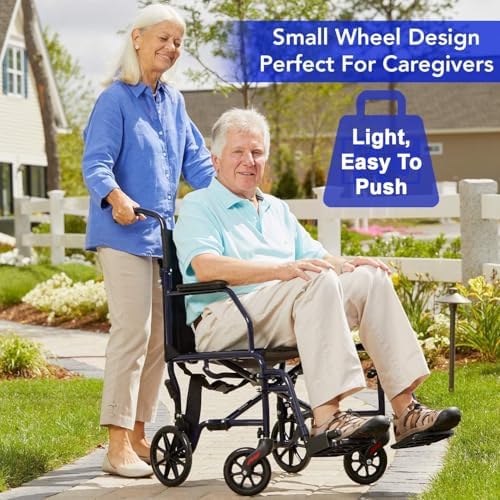 Carex Transport Wheelchair With 19 inch Seat, Folding Transport Chair with Foot Rests, Foldable Lightweight Wheelchair Foldable for Storage and Travel