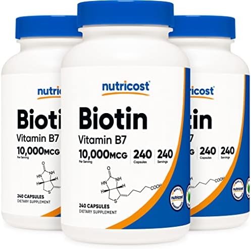 Nutricost Biotin (Vitamin B7) 10,000mcg (10mg), 240 Capsules, Quick Release | Vegetarian, Gluten Free, GMO-Free