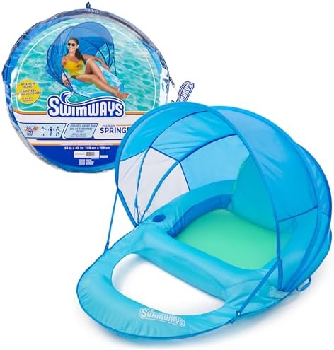 SwimWays Spring Float Recliner Chair for Swimming Pool, Inflatable Pool Floats Adult with Fast Inflation, Cup Holder & Foot Rest for Ages 15 & Up