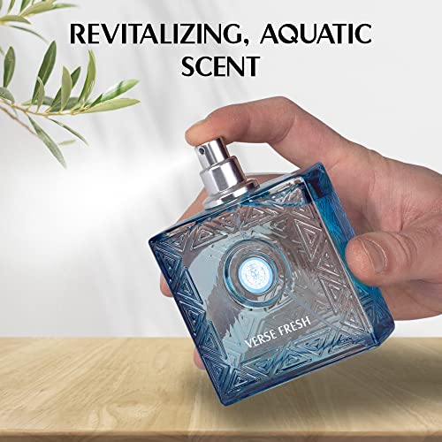 NovoGlow Verse Fresh for Men - 3.4 Fl Oz Eau De Parfum Spray for Men - Long Lasting Citrusy Floral & Woodsy Fragrance Smell Fresh All Day Long Gift