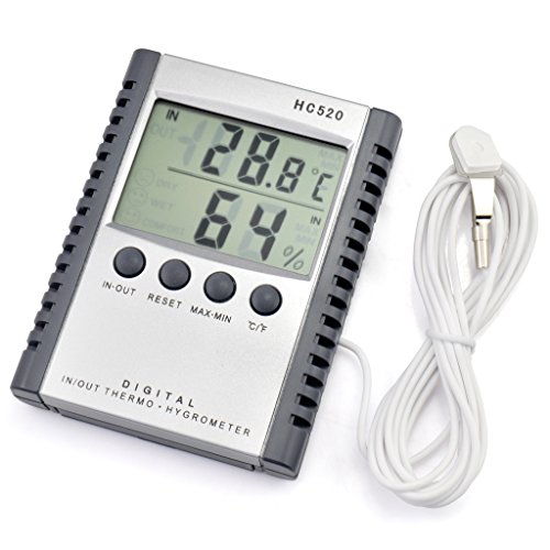 iKKEGOL Digital Indoor Outdoor in/Out Wall Mount Monitor Sensor LCD Temperature Thermometer Hygrometer Humidity Meter with Probe Cable