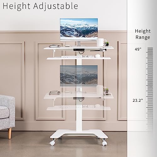 VIVO Black Electric Mobile Height Adjustable 36 inch Dual Platform Standing Desk with Wheels, Rolling Small Space Table, Sit Stand Workstation, DESK-V111VT